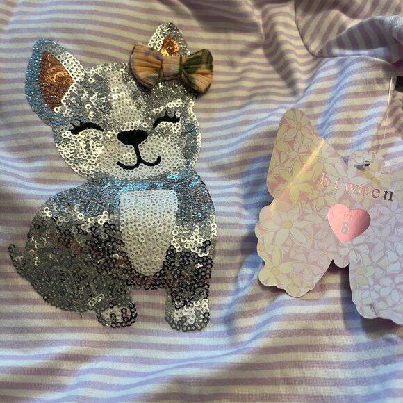 NWT B TWEEN 2pk Little Girls Fashion Tops Stripe design, Sequin Dog Accents - Picture 5 of 10